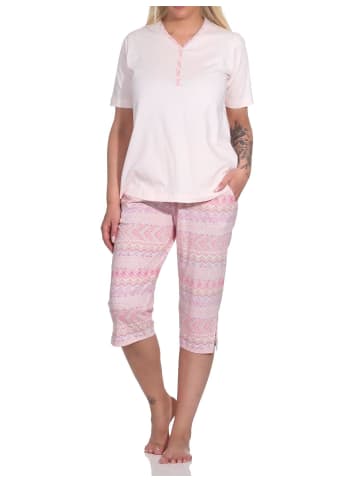 NORMANN Kurzarm Capri Schlafanzug Pyjama Ethnolook in rosa