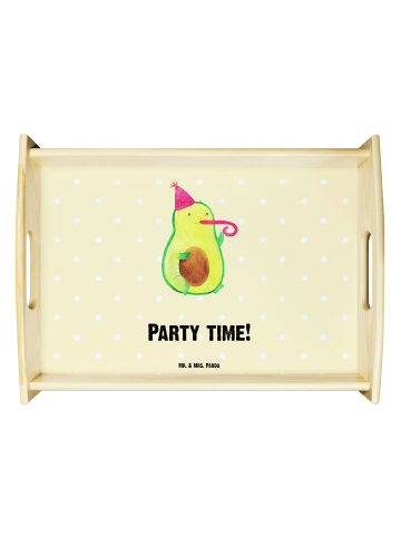 Mr. & Mrs. Panda Holztablett Avocado Party Zeit mit Spruch in Gelb Pastell
