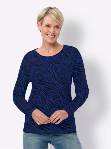 Sieh an! Langarmshirt in royalblau-schwarz-bedruckt