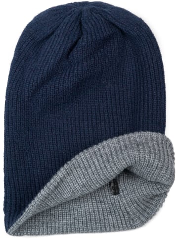 styleBREAKER Strickbeanie in Dunkelblau-Grau