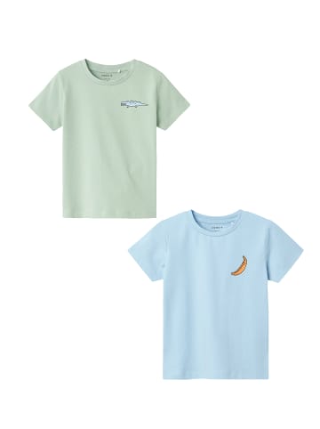 name it T-Shirts 2er-Set Kurzarm Rundhals Nachhaltig in Blau-Grün