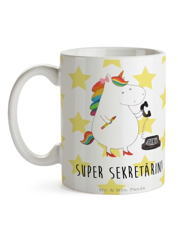 Mr. & Mrs. Panda Kaffeebecher Einhorn Sekretärin mit Spruch in Weiß