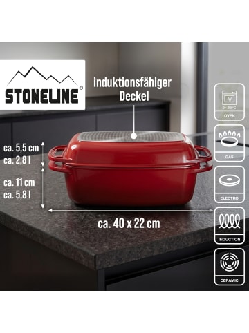 Stoneline Bräter Schmortopf 40x22 cm | mit Deckel in Rot