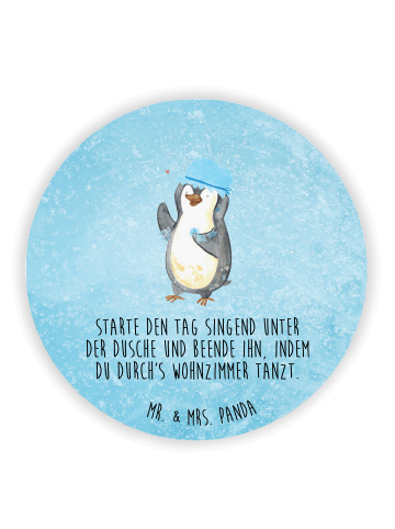 Mr. & Mrs. Panda Rund Magnet Pinguin Duschen mit Spruch in Eisblau