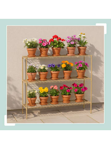 relaxdays Blumenregal in Braun - (B)91 x (H)140 x (T)28 cm