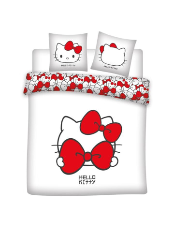 COFI 1453 Hello Kitty Bettwäsche Set 240x220 cm + 2 Kissenbezüge 65x65 in Weiß