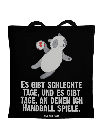 Mr. & Mrs. Panda Tragetasche Panda Handball spielen mit Spruch in Schwarz