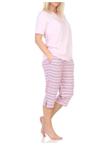NORMANN Kurzarm Capri Schlafanzug Pyjama Ethnolook in rosa