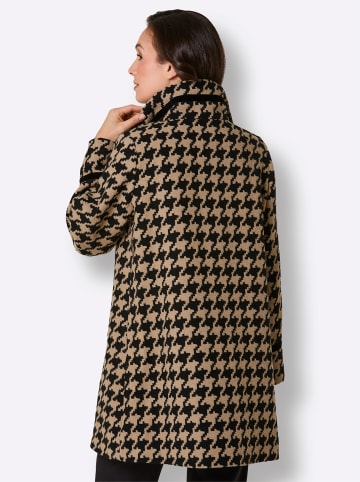 MANISA Woll-Bouclé-Jacke in schwarz-camel-gemustert