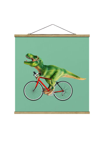 WALLART Stoffbild - Jonas Loose - Dinosaurier mit Fahrrad in Grün