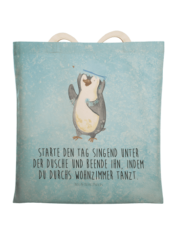 Mr. & Mrs. Panda Umhängetasche Pinguin Duschen mit Spruch in Eisblau