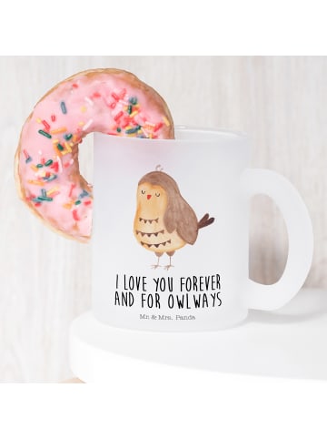 Mr. & Mrs. Panda Glastasse Eule Zufrieden mit Spruch in Transparent