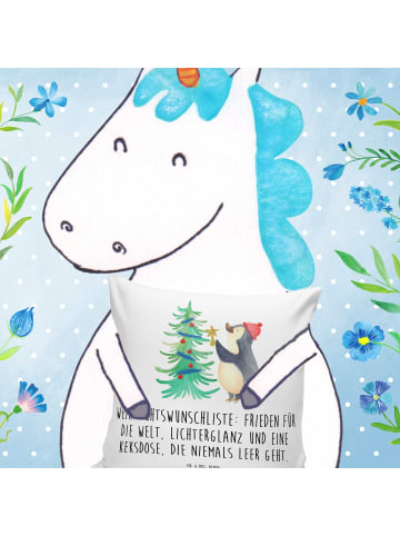 Mr. & Mrs. Panda Kopfkissen 40x40 Pinguin Weihnachtsbaum mit Spruch in Weiß