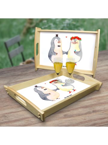 Mr. & Mrs. Panda Serviertablett Pinguin Heirat ohne Spruch in Weiß