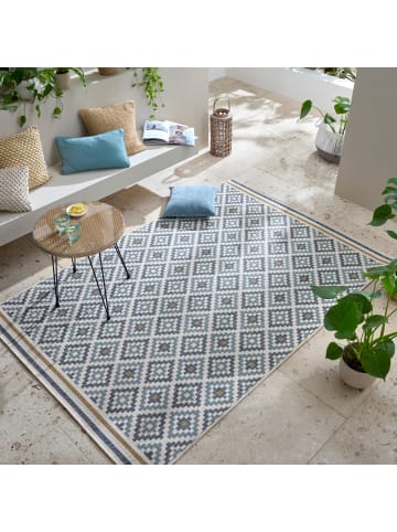 KADIMA DESIGN Outdoor Teppich Rauten Muster, Geometrisch, Balkon schmutzabweisend in Blau-Gelb