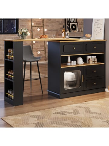 ABRIHOME Ausziehbarer Bartisch mit Stauraum - 360° drehbare Essbar in Schwarz