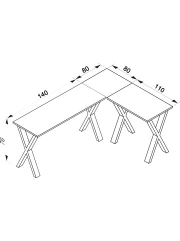 VCM  X Schreibtisch Eckschreibtisch L Form 220x190x80 in Schwarz / Sonoma-Eiche