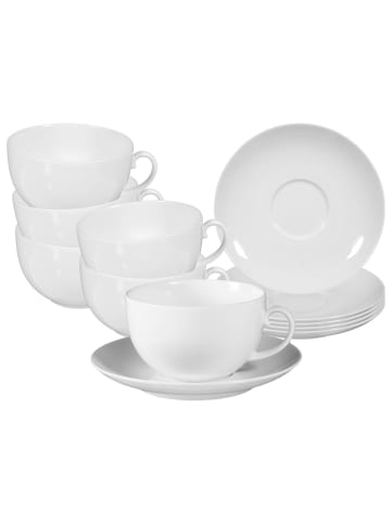 6er Set Milchkaffeetassen mit Untertassen Rondo/Liane in Weiß 0,35 l
