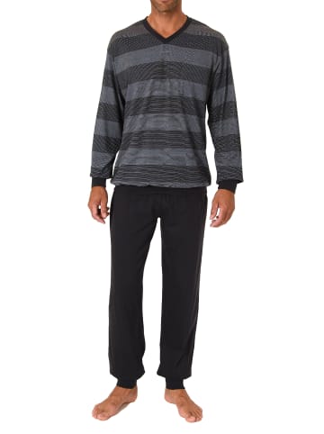 NORMANN Schlafanzug Bündchen BlockStreifen - 75309 in dunkelgrau