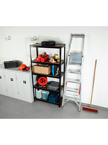 EASYmaxx Schwerlastregal mit 5 belastbaren Holzböden 180x90x40cm schwarz/braun Schwarz