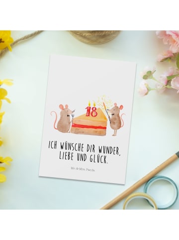 Mr. & Mrs. Panda Ansichtskarte 18. Geburtstag Mäuse Kuchen mit S... in Weiß