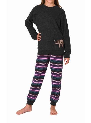 NORMANN Frottee Schlafanzug langarm Bündchen und Faultier - 77657 in grau