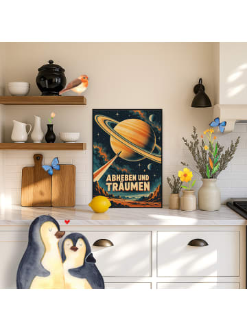 Mr. & Mrs. Panda Poster Planet nostalgisch Design mit Spruch in Weiß