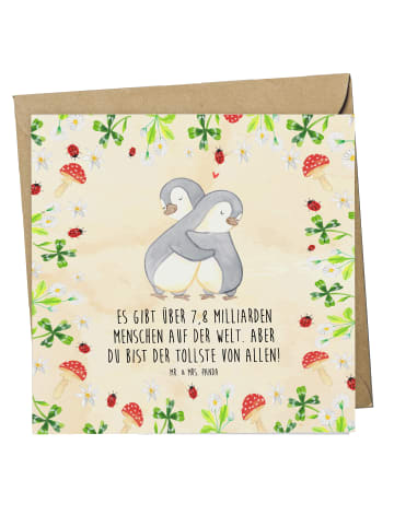 Mr. & Mrs. Panda Grußkarte Pinguine Kuscheln mit Spruch in Naturpapier