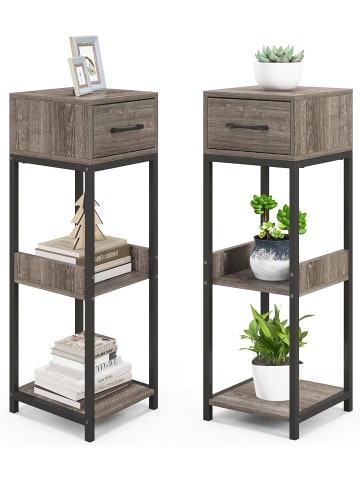 COSTWAY 2 tlg. 3 Etagen Pflanzenständer mit Schublade in Grau