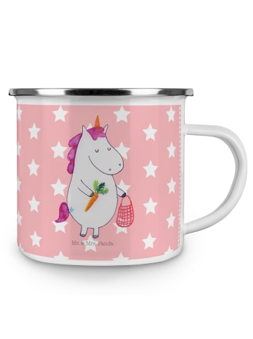 Mr. & Mrs. Panda Camping Emaille Tasse Einhorn Vegan ohne Spruch in Rot Pastell