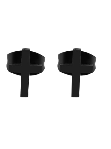 Adeliás Unisex Ohrringe – Ohrstecker Kreuz aus Edelstahl in schwarz