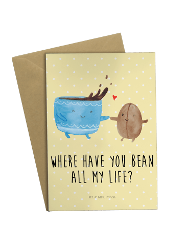 Mr. & Mrs. Panda Klappkarte Kaffee Bohne mit Spruch in Gelb Pastell