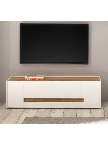 Furn.Design TV-Lowboard weiß, Eiche Wotan, TV Unterschrank 140 cm mit Türen und Schublade