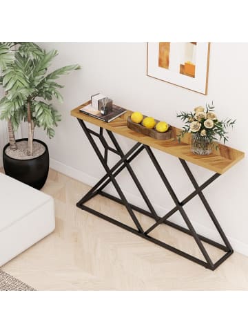 COSTWAY Konsolentisch 140 cm Eingangstisch in Braun