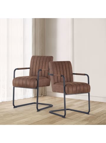 DUBI Möbel 2er-Set: Esszimmerstuhl BEN in Wildleder-Braun - (B)53 x (H)87 x  (T)62 cm