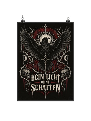 Poster Rabe dramatisch Design mit Spruch in Weiß