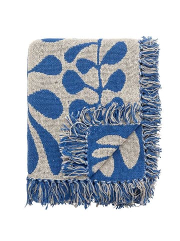 Bloomingville Decke NEVINE Blau Creme Florales Muster 160x130 cm