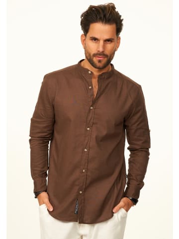 behype Langarmhemd - aus Leinen im Regular-Fit Sommerhemd in Braun