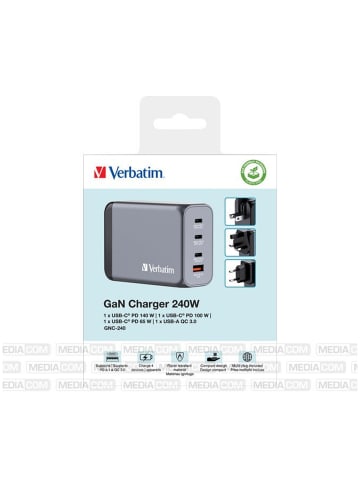Verbatim Verbatim GNC-240 Ladeadapter 240W USB-C/USB-A Grau