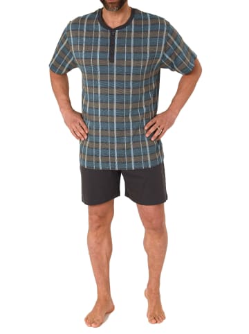 NORMANN Pyjama Shorty Schlafanzug kurzarm Knopfleiste am Hals - 72202 in blau