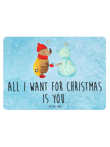 Mr. & Mrs. Panda Wandbild Nachtfalter Schneemann mit Spruch in Eisblau