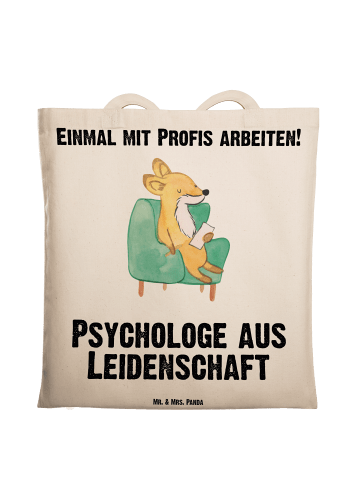 Mr. & Mrs. Panda Tragetasche Psychologe Leidenschaft mit Spruch in Creme