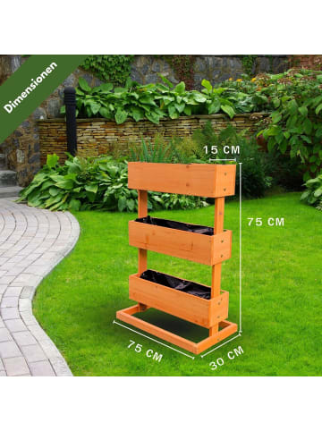 Coemo Kleines Vertikalbeet Hochbeet 3 Etagen inkl. Pflanzfolie in Natur