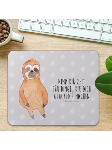 Mr. & Mrs. Panda Mauspad Faultier Zufrieden mit Spruch in Grau Pastell