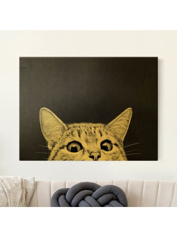 WALLART Leinwandbild Gold - Illustration Katze Schwarz Weiß Zeichnung in Schwarz-Weiß