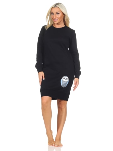 NORMANN Interlock Nachthemd langarm Bündchen Tiermotiv - 87716 in schwarz