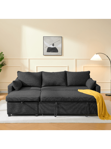 CALICOSY Sofa LOUISON in Anthrazitgrau - (W) 219  x (H) 84  x (L) 147 cm
