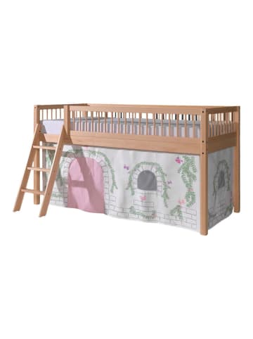 58 aufm Kessel HALBHOHES BETT Kelci 90x200 Textilset Birdy Buche Massivholz natur