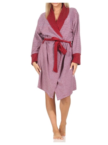 NORMANN Frottee Morgenmantel langarm Bündchen Tupfen Optik - 87812 in Ringel
