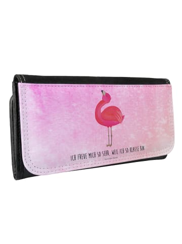 Mr. & Mrs. Panda Damen Portemonnaie Flamingo Stolz mit Spruch in Aquarell Pink